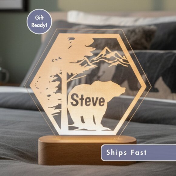 Custom LED Bear Name Light • Personalized Bedroom Decor • Girl Gift - Picture 1 of 8